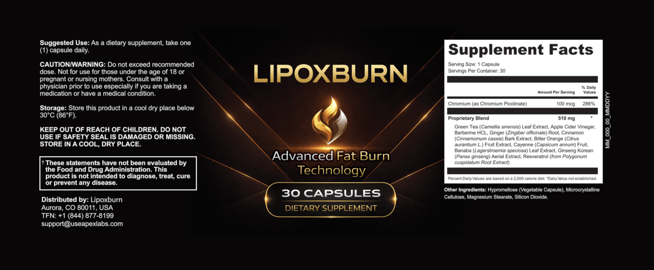 LipoxBurn Supplement Facts Label